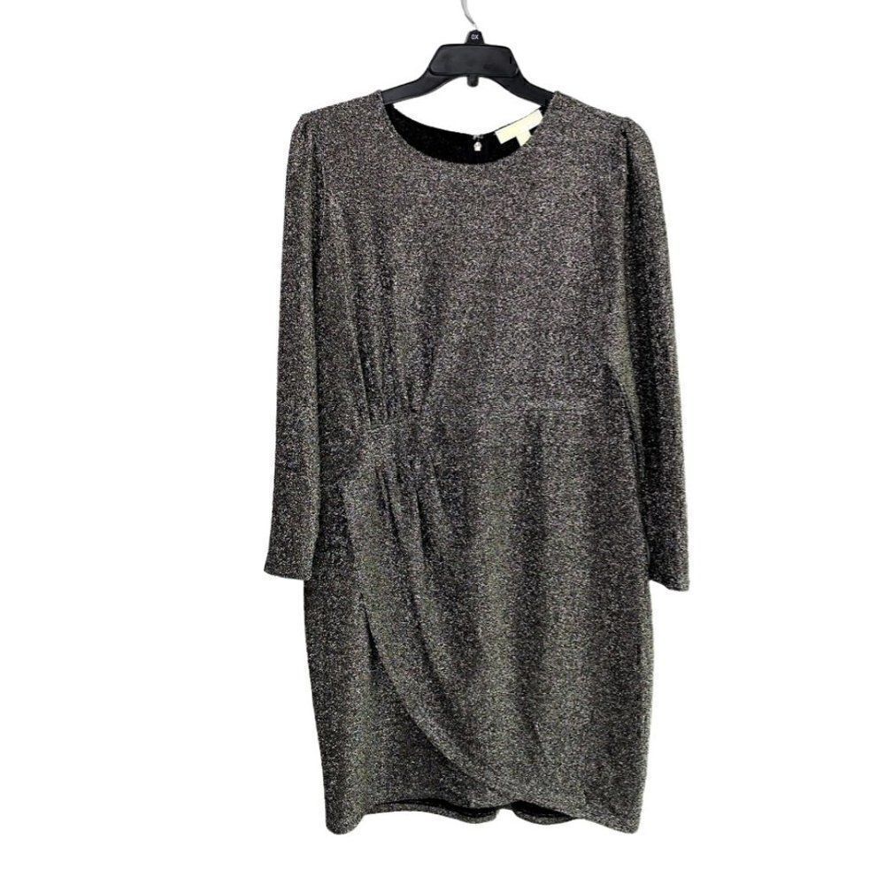 ‎Michael Kors Dress 1X Black Silver Metallic Wrap Stretchy